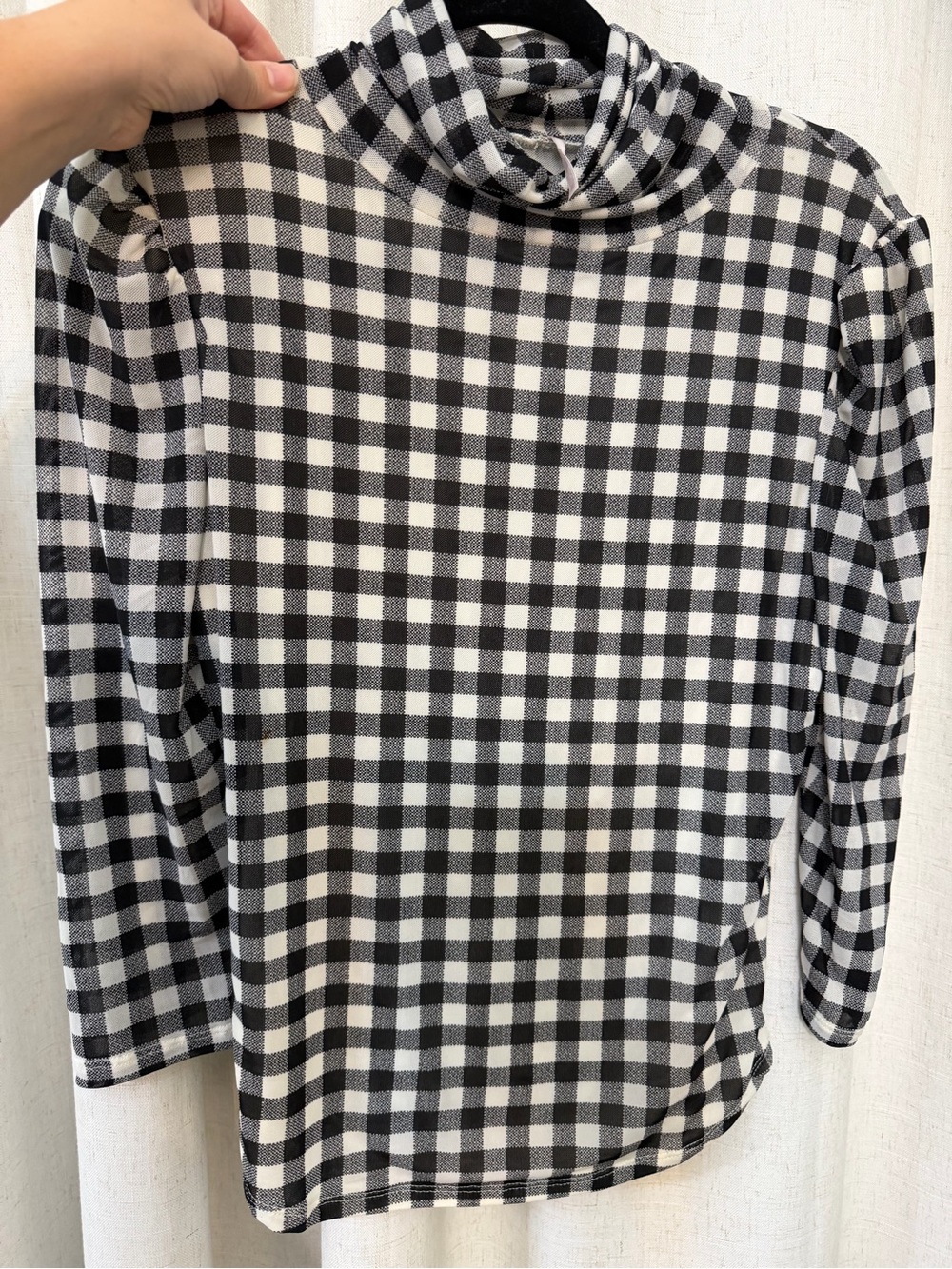 Free People Black and White Checkered Turtleneck Top